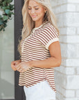 Stripe Half Buttoned Short Sleeve Top