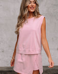 Aria 2 Pieces Mineral Wash Cotton Tank Top Lined Split Skirt Set