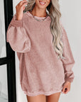 Faith Solid Ribbed Knit Round Neck Pullover Sweatshirt