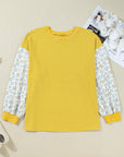 Plus Size Stripe Floral Patchwork Long Sleeve Top