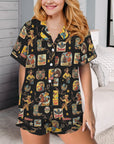 Baha Ranch Vintage Cowgirl Collage Western Ruffle Satin Pajama Set