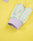 Yellow Striped Color Block Patchwork Crewneck Plus Size Pullover Sweatshirt