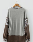 Leopard Patchwork Dolman Sleeve Sweatshirt