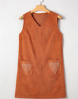 Molly Corduroy Western Embroidered Patched Pocket Mini Dress