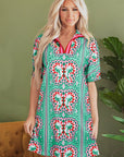Isabela Butterfly Print Split Neck Short Sleeve Dress
