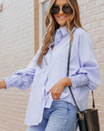 Striped Casual Shirred Cuffs Shirt