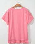 Solid Frilled Hem Short Sleeve T-Shirt