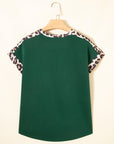 Leopard Colorblock Round Neck Short Sleeve T-Shirt