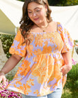 Aspen Plus Size Floral Puff Sleeve Babydoll Blouse