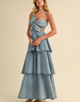 DENIM FLOWER MAXI DRESS