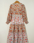 Floral V-Neck Ruffle Long Sleeve Midi Dress
