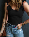 Solid Ruffle Straps Scoop Neck Tank Top