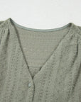 Lace Textured Flutter Sleeve Buttoned V-Neck Shirt