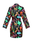 Vegas Neon Women's Long Sleeve Belted Satin Feel Dressing Lounge Robe
