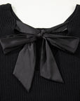 Ribbon Knot Backless Drop Shoulder Ribbed Sweater