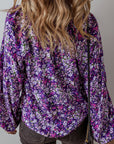 Boho Flower V-Neck Bubble Sleeve Top