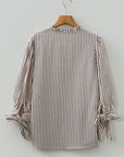 Stripe Knotted Cuff 3/4 Sleeve V-Neck Blouse