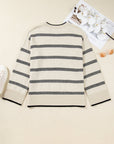 Plus Size Stripe Wide Sleeve Crewneck Sweater