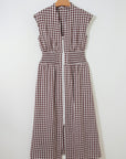 Gingham Plaid Zipped Cinched Waist Maxi Dress