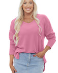 Corded Knit Reverse Seam Patchwork Long Sleeve Top