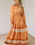 Boho Floral Smocked Waist Long Sleeve Maxi Dress