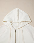 Solid Half-Zip Textured Patchwork Sleeve Hoodie