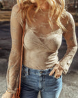 Lace Mesh Crochet Long Sleeve Blouse