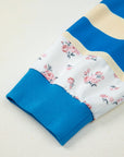 Blue Stripe Floral Color Block Drop Shoulder Plus Size Pullover Top