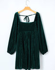 Velvet Tie-Back Square Neck Babydoll Dress