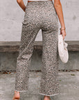 Brianna Leopard Frayed Edge Wide Leg High Waist Jeans