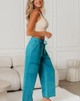 Mineral Wash High Waist Raw Hem Pants