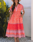 Floral Tassel Tie Sleeve Empire Waist Maxi Dress