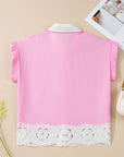 Floral Hollow Out Contrast Patchwork Shirt