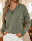 Mineral Wash Reverse Seam V-Neck Drop Shoulder Sweater