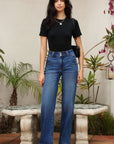 Denim Double Button Straight Leg Jeans