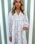 Floral Tie Neck Long Sleeve Mini Dress
