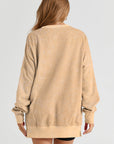 Solid Ribbed Trim Drop Shoulder Oversize Sweatshirt