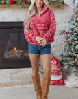 Stripe Fleece Quarter Zip Oversize Sweatshirt