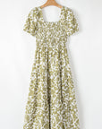 Boho Floral Smocked Square Neck Puff Sleeve Dress