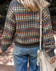 Multicolour Dotty Pattern Knit Button Front V Neck Sweater Cardigan