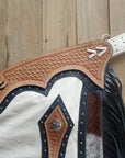 Hilason Western Bull Riding Chinks Chaps Rodeo Bronc Smooth Leather White Adult
