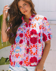 Mikaela Floral Bubble Sleeve Button Up Pleated Shirt