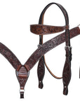 HILASON Western Horse Headstall Breast Collar Tack Genuine American Leather Floral Dark Brown