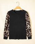 Leopard & Floral Patchwork Puff Sleeve Top