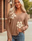 Floral Patchwork V-Neck Long Sleeve Top