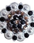 Western Screw Back 2 In Concho Black & Brown Crystal Berry Saddle Bling