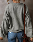 Solid Pearl Drop Shoulder Round Neck Sweater