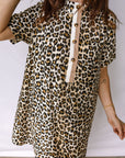 Leopard Half Buttoned Short Sleeve Mini Dress