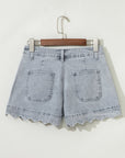 Scalloped Acid Wash High Waist Denim Shorts