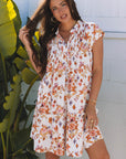 Floral Geometric Ruffle Trim Mini Dress